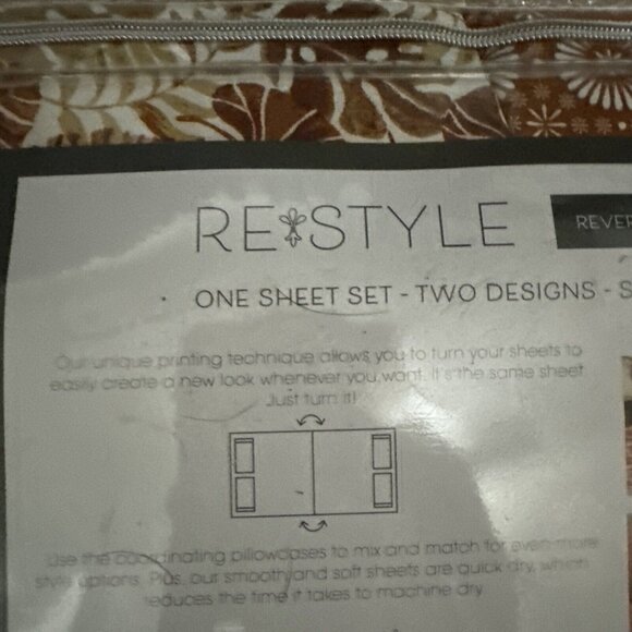 Re Style QUEEN sheet Set‎ 80’s Floral Brown & Cream 6 pc Fall Leaves New - Picture 5 of 5